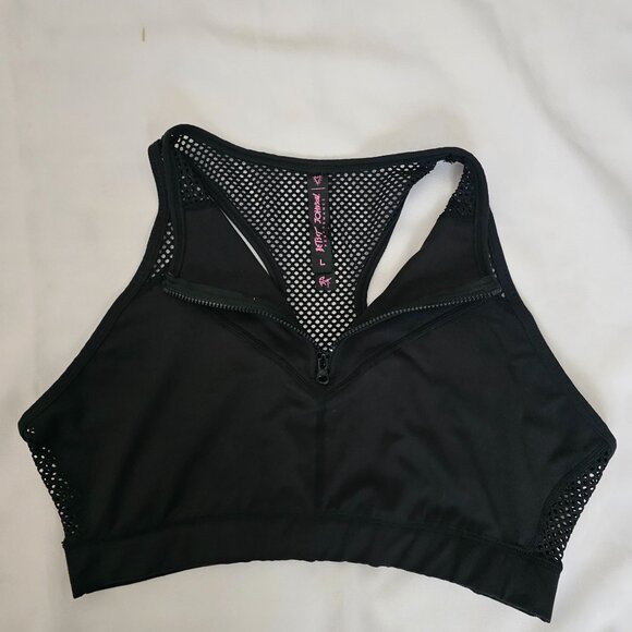 Betsey Johnson Performance Women's Black Zip Front Mesh Yoga Sports Bra Large - Picture 5 of 15